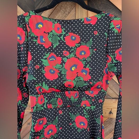 Free People Womens Sz 2 Morning Light Black Red White Polka Dot Floral Dress - Picture 10 of 12